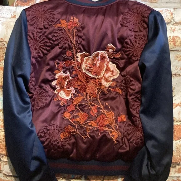 Max Studio Groovy Monkey Embroidered Bomber Jacket Sz Med - Picture 9 of 15